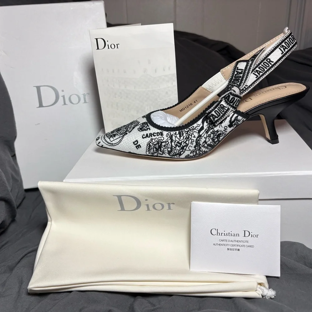 Dior Women's Monochrome Patterned Heels - Picture 1 of 10